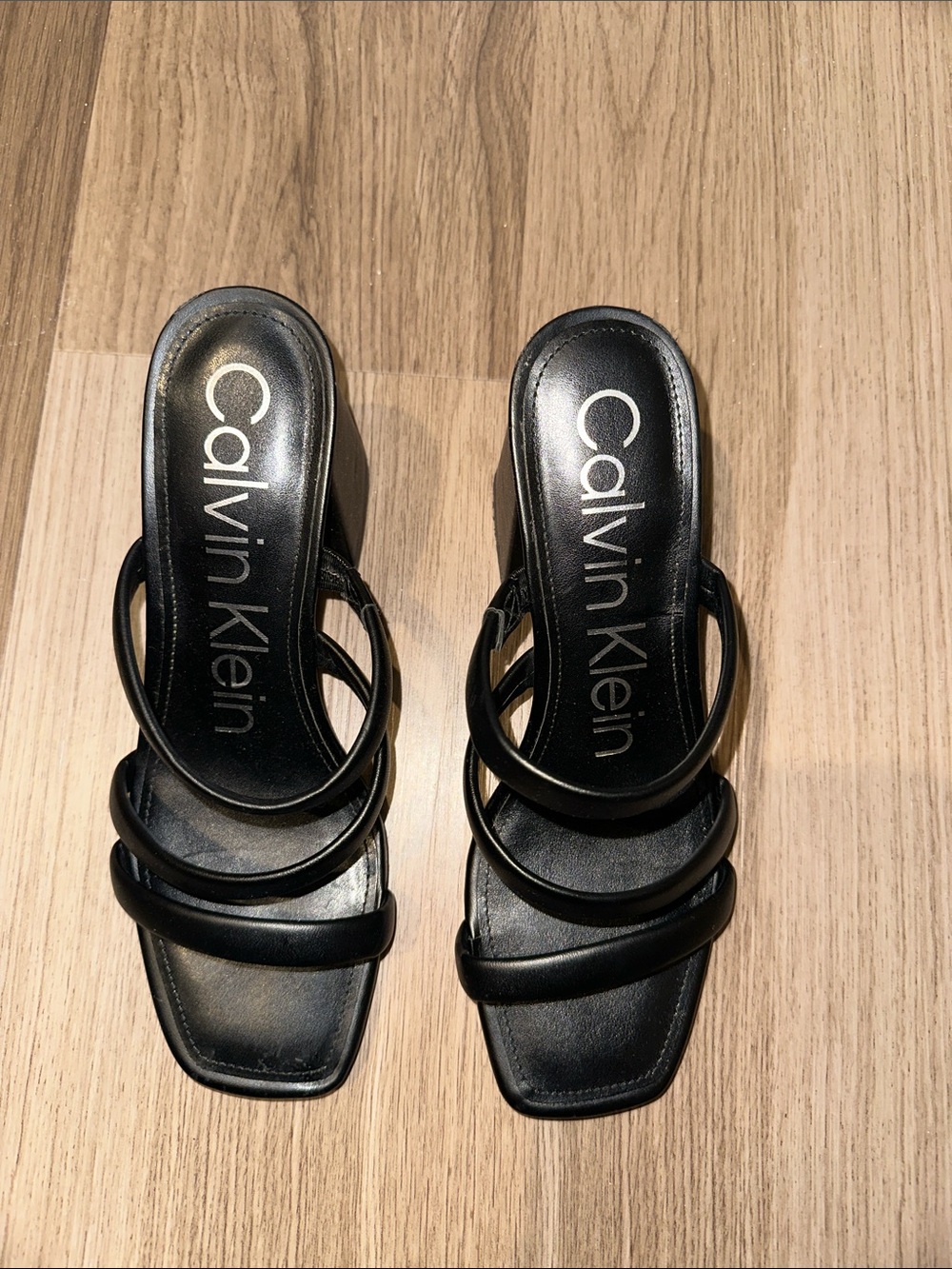 Calvin Klein Black Multi-Strap Square-Toe Heels